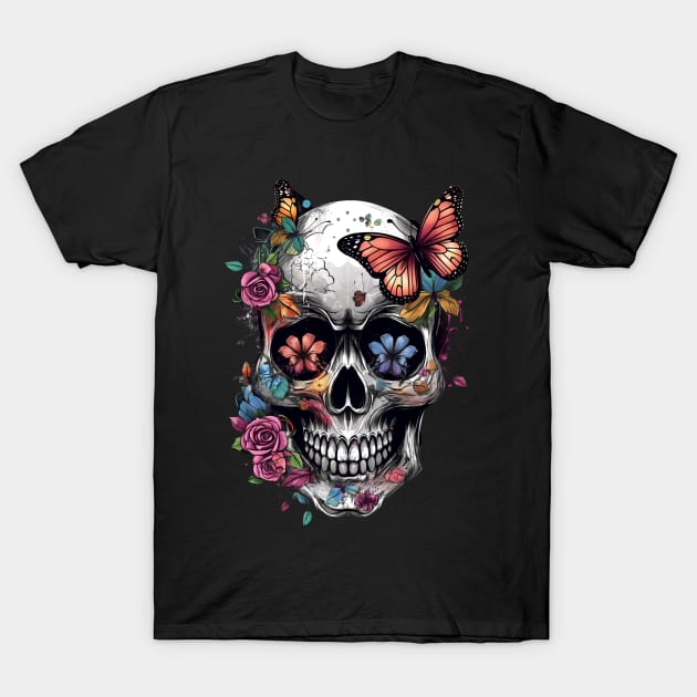 Skull with Butterflies T-Shirt by Saltwater Soul